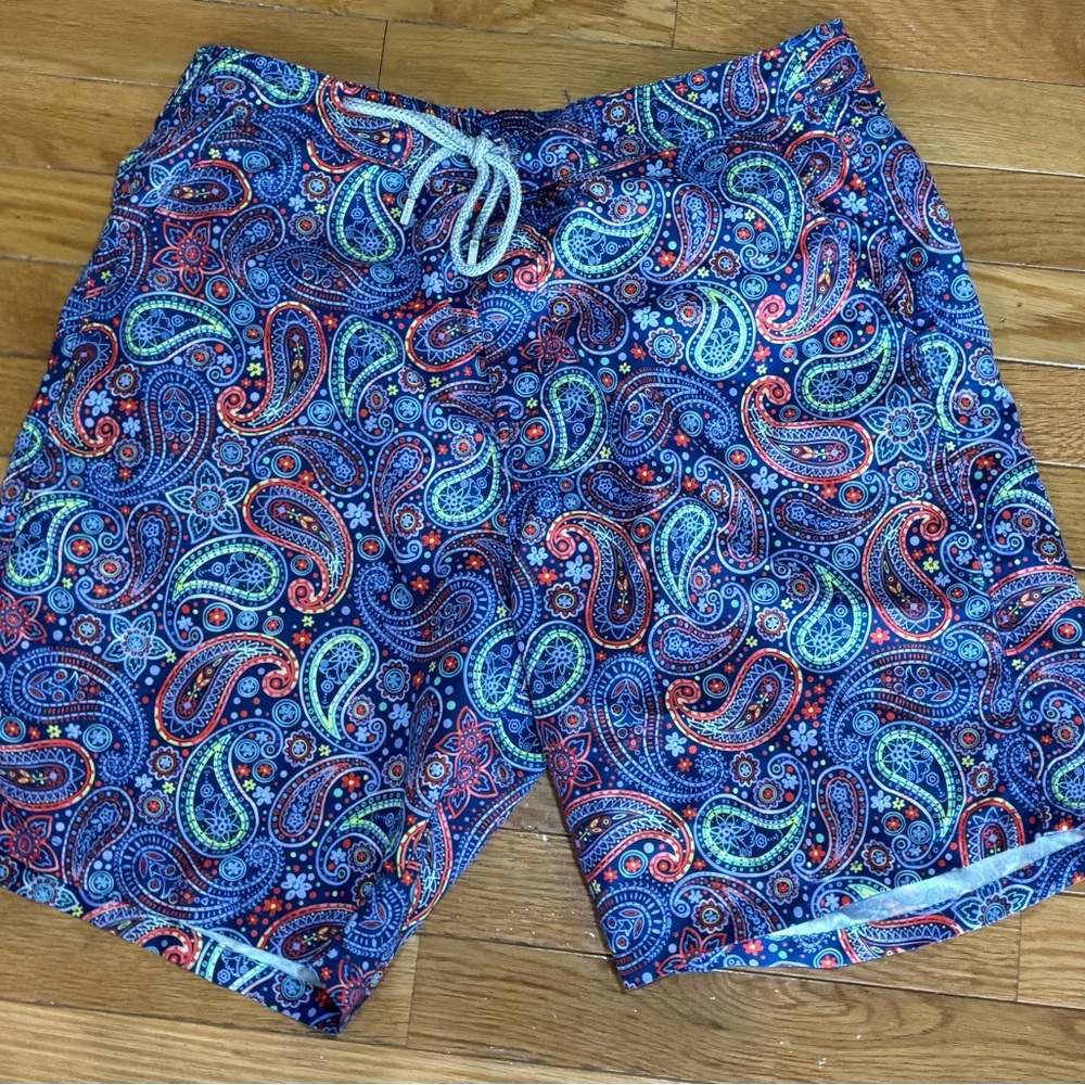 Bugatchi Men's Paisley Swim Trunks Drawstring Pockets Blue Multicolor‎ Size M
